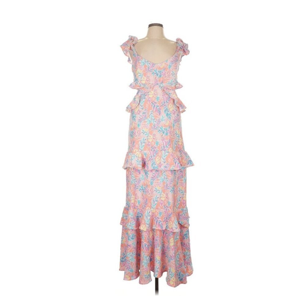 Simply Southern Pink Pineapple Costal Tropical Ruffle Preppy Pastel Maxi Dress - Picture 3 of 8